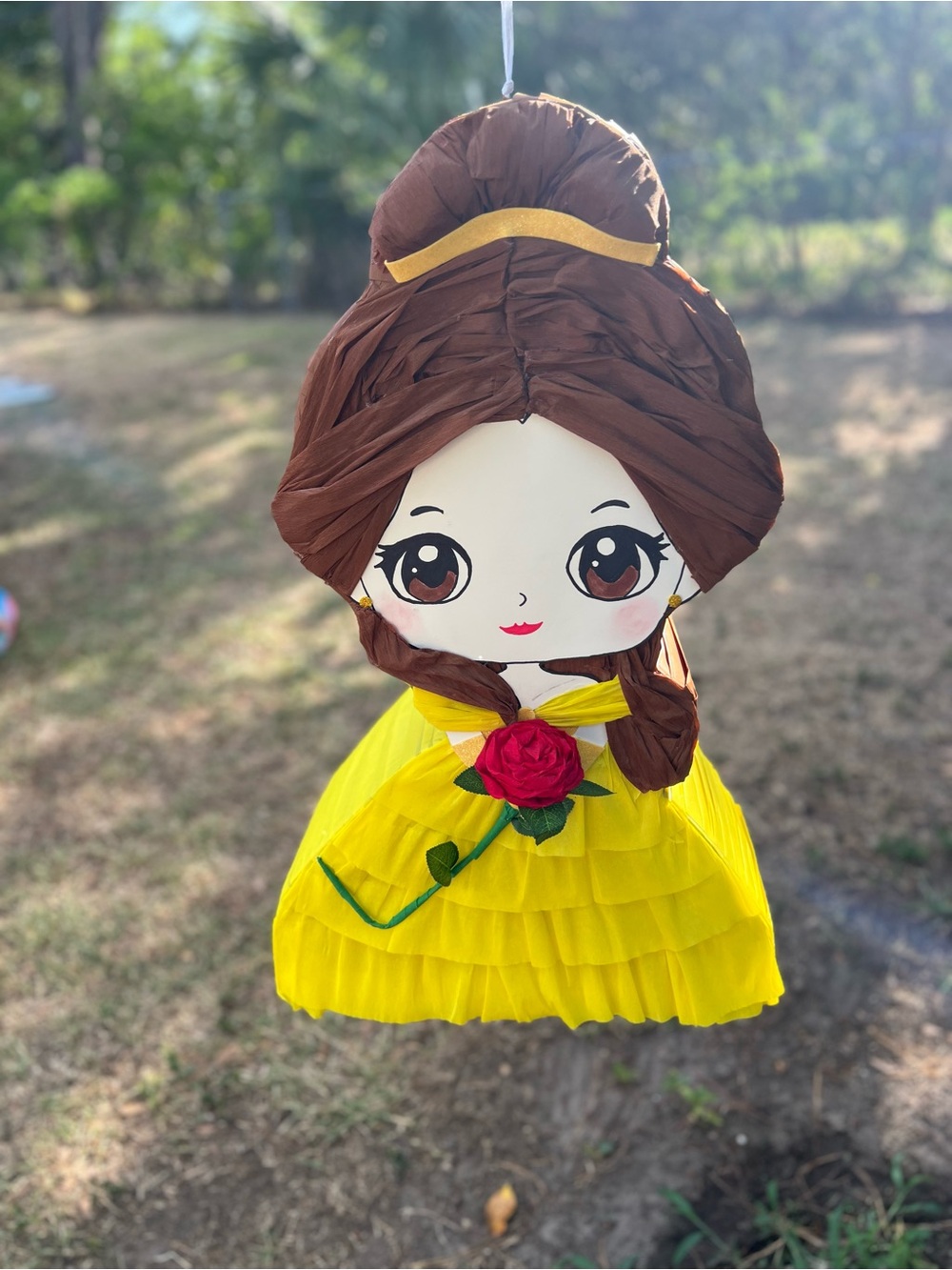 Yellow Princess Doll Piñata with Brown Hair - Party Decoration - Picture 4 of 9